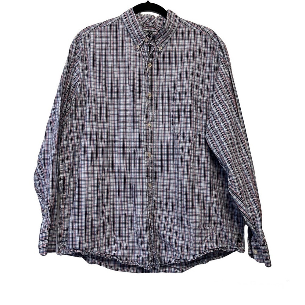 Chaps Blue & Red Striped Long Sleeve Button Down Dress Shirt